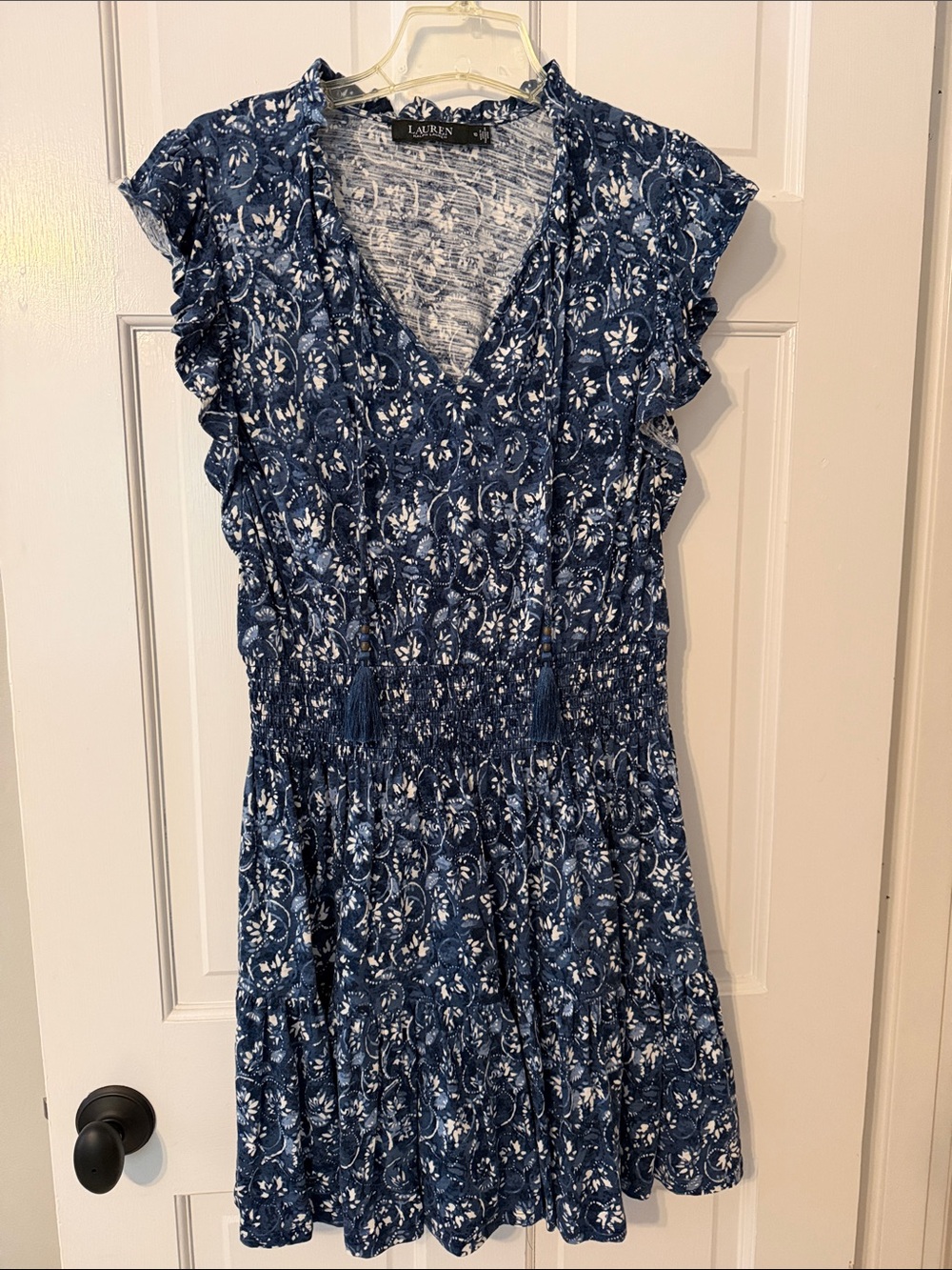 Lauren Ralph Lauren Navy and White Floral Ruffle Dress